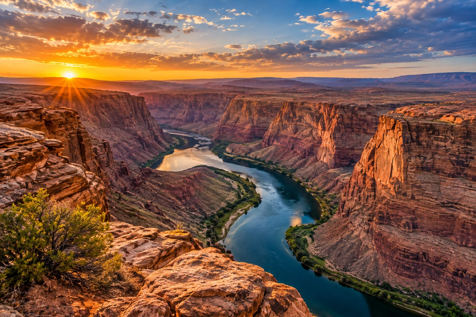 Mountain landscape at sunset